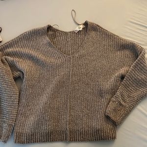 Cool brown knit sweater with v neck. Feels like a blanket. Size M, true to size